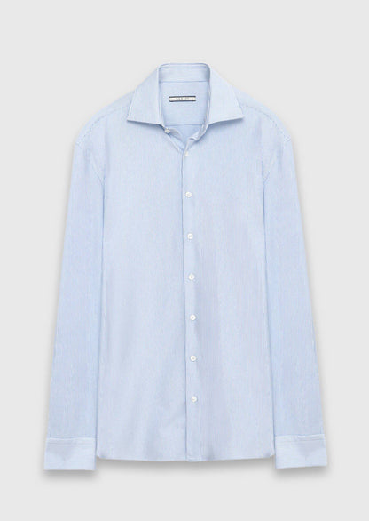Blau Gestreiftes Regular Fit Baumwollhemd