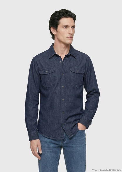 Indigo Unifarben Freizeitshirt aus Baumwolle