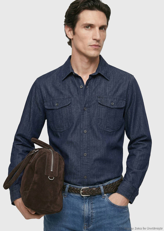 Indigo Unifarben Freizeitshirt aus Baumwolle