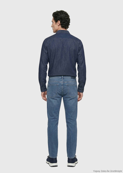 Indigo Unifarben Freizeitshirt aus Baumwolle