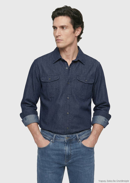 Indigo Unifarben Freizeitshirt aus Baumwolle