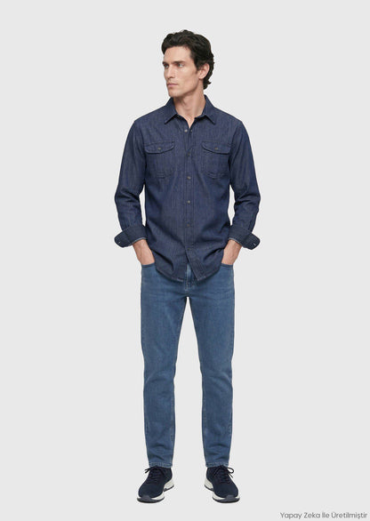 Indigo Unifarben Freizeitshirt aus Baumwolle