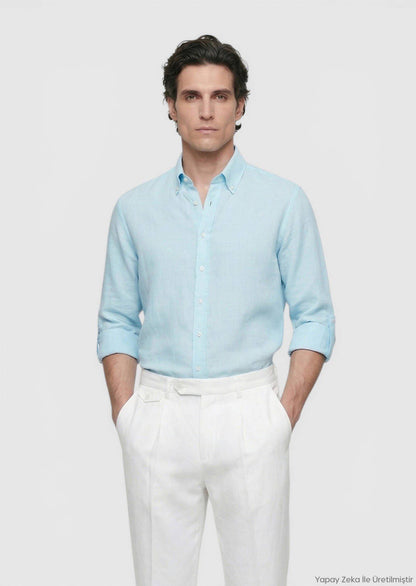 Türkis Unifarben Regular Fit Casual Hemd