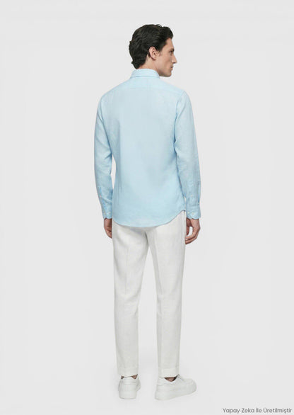 Türkis Unifarben Regular Fit Casual Hemd