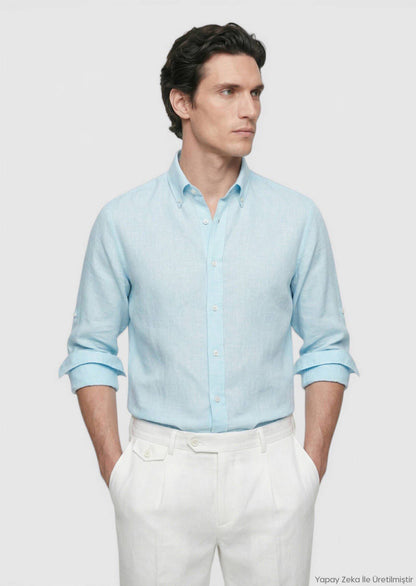 Türkis Unifarben Regular Fit Casual Hemd