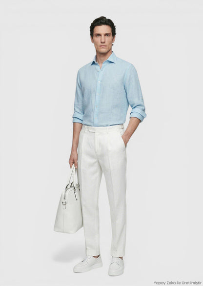 Türkis Unifarben Regular Fit Casual Hemd