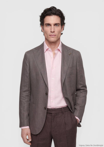Hellbraune schlichte Zeroweight Leinenjacke
