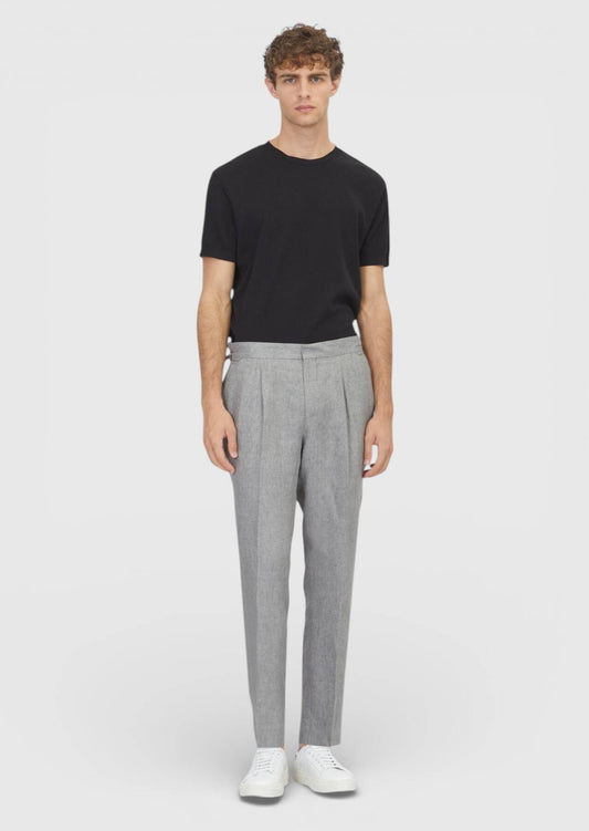 Grau Gewebte Regular Fit Leinenhose