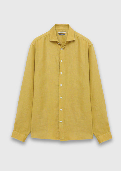 Ölgrün Unifarben Casual Leinenhemd
