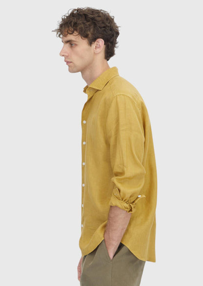 Ölgrün Unifarben Casual Leinenhemd