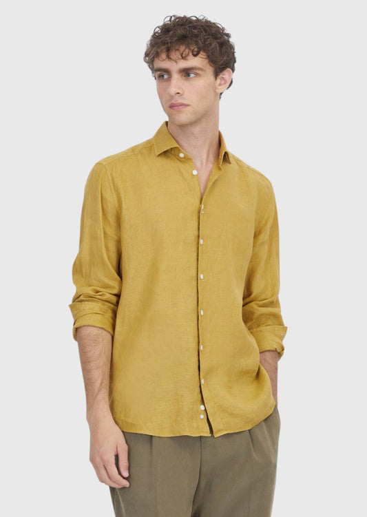 Ölgrün Unifarben Casual Leinenhemd