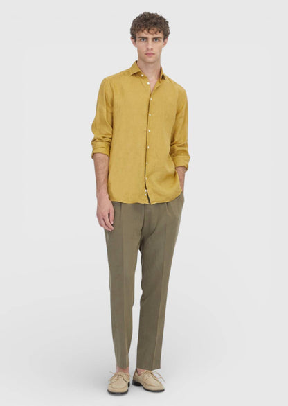 Ölgrün Unifarben Casual Leinenhemd