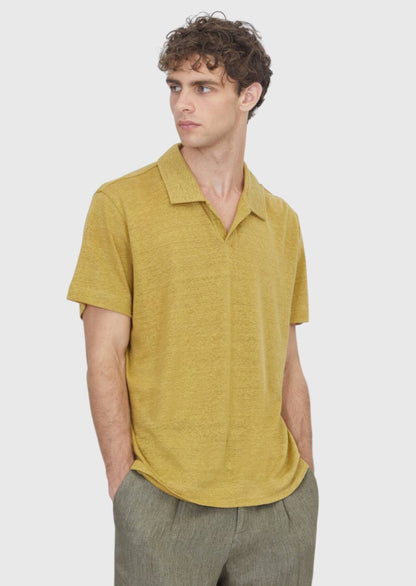 Ölgrün Unifarben 100% Leinen T-Shirt