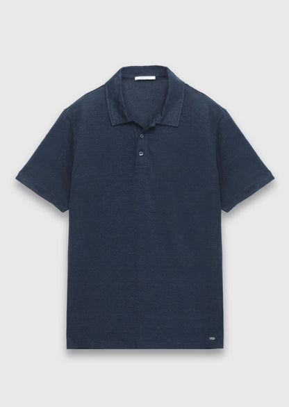 Navy Blau Unifarben 100% Leinen T-Shirt
