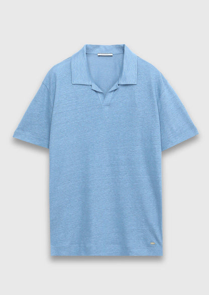 Blaues schlichtes 100% Leinen T-Shirt