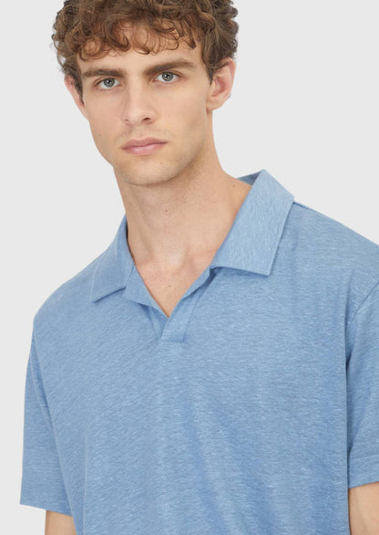 Blaues schlichtes 100% Leinen T-Shirt