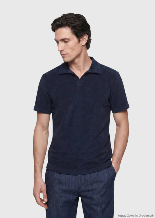 Marineblaues Baumwollmix T-Shirt