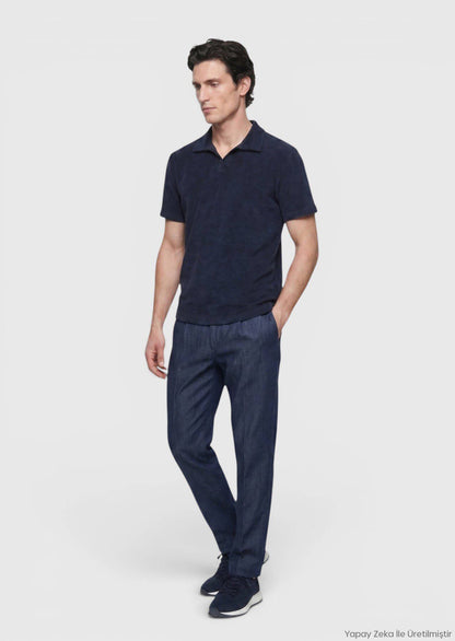 Marineblaues Baumwollmix T-Shirt