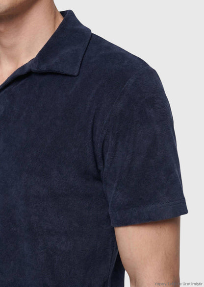 Marineblaues Baumwollmix T-Shirt