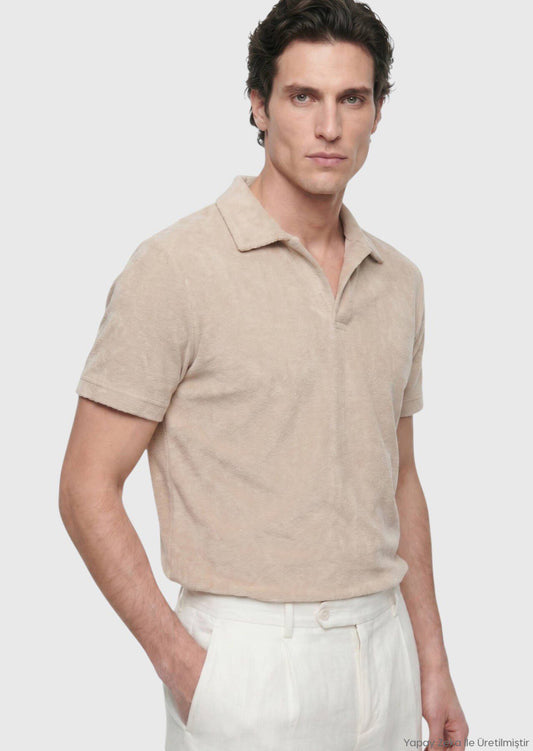 Beiges Baumwoll-Misch-T-Shirt