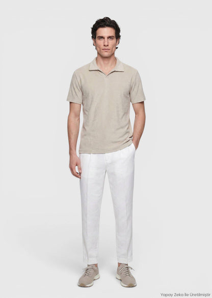 Beiges Baumwoll-Misch-T-Shirt