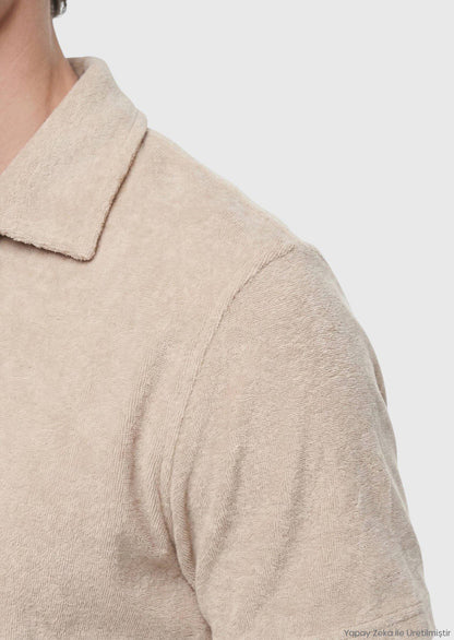 Beiges Baumwoll-Misch-T-Shirt