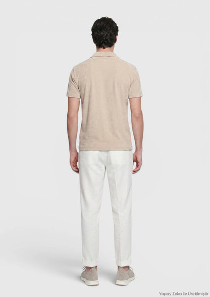 Beiges Baumwoll-Misch-T-Shirt