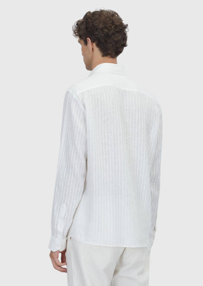 Weiß Gestreiftes Leinenhemd Casual Fit