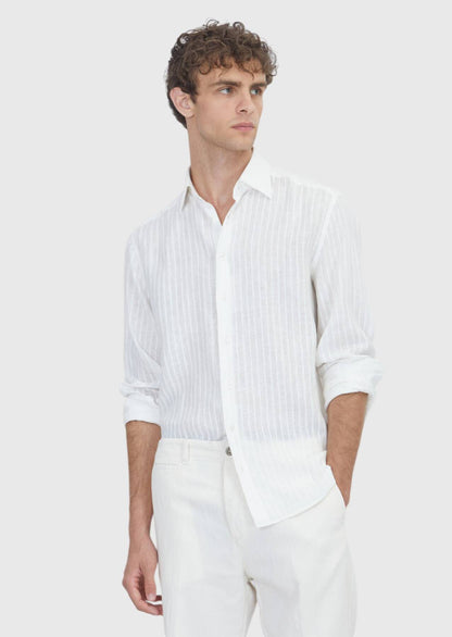 Weiß Gestreiftes Leinenhemd Casual Fit