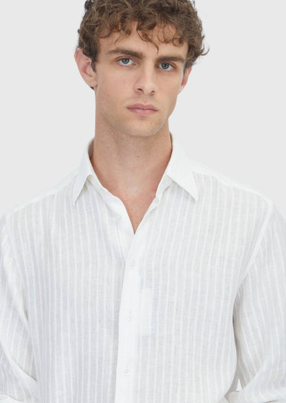 Weiß Gestreiftes Leinenhemd Casual Fit