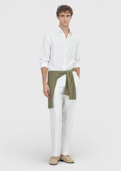 Weiß Gestreiftes Leinenhemd Casual Fit