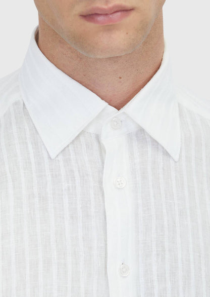 Weiß Gestreiftes Leinenhemd Casual Fit