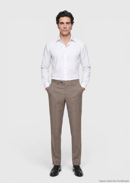 Hellbraune Webung Regular Fit Klassische 100% Wolle Hose