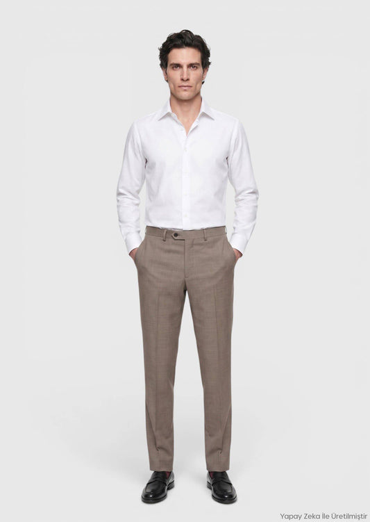 Hellbraune Webung Regular Fit Klassische 100% Wolle Hose