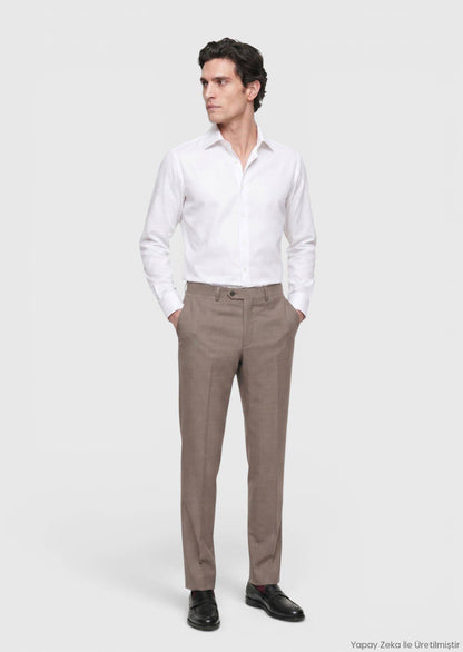 Hellbraune Webung Regular Fit Klassische 100% Wolle Hose