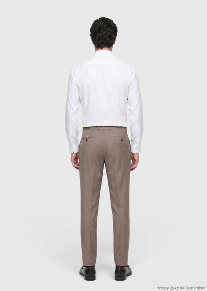 Hellbraune Webung Regular Fit Klassische 100% Wolle Hose