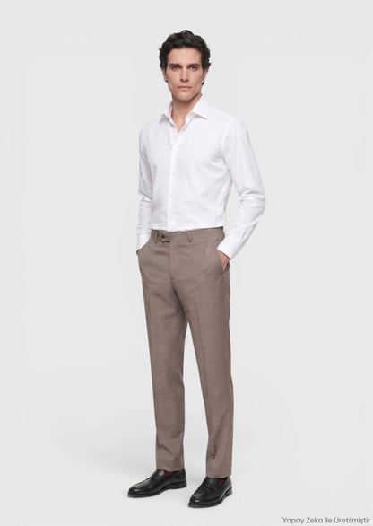 Hellbraune Webung Regular Fit Klassische 100% Wolle Hose