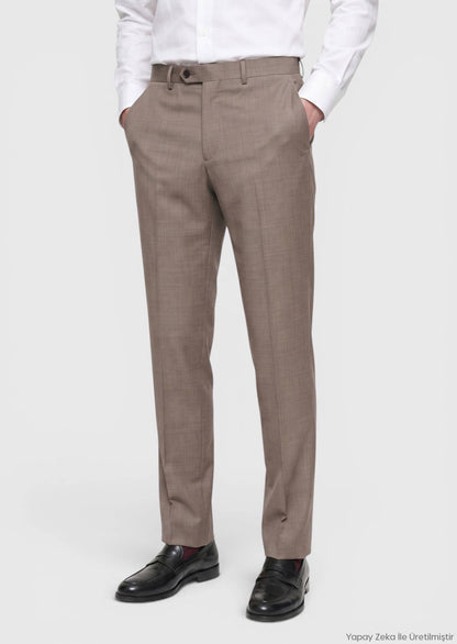 Hellbraune Webung Regular Fit Klassische 100% Wolle Hose