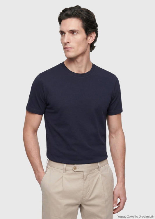 Marineblaues schlichtes 100% Baumwoll-T-Shirt
