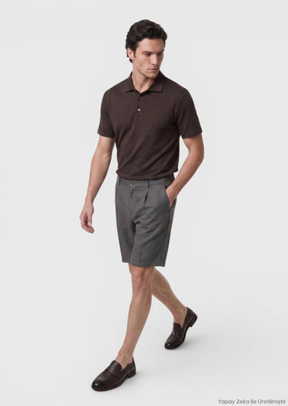 Hellbraune Velours Bermuda Regular Fit
