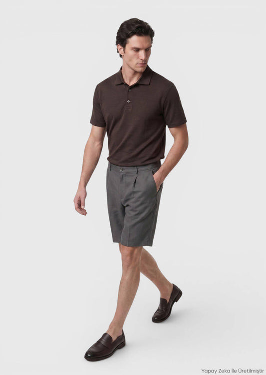 Hellbraune Velours Bermuda Regular Fit