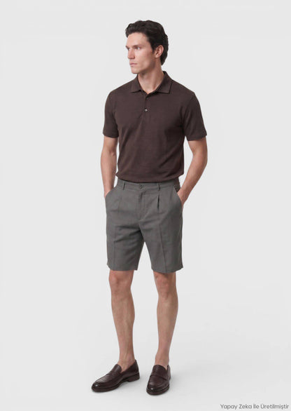 Hellbraune Velours Bermuda Regular Fit