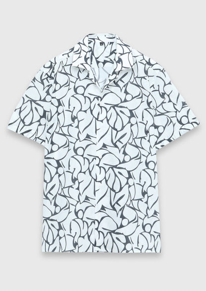 Ecru Bedrucktes Regular Fit Kurzarmhemd 100% Baumwolle