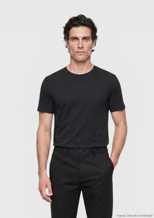 Schwarzes schlichtes Rundhals T-Shirt 100% Baumwolle