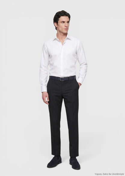 Dunkelblaues Woll-Hosen Regular Fit