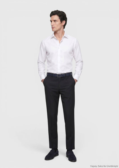 Dunkelblaues Woll-Hosen Regular Fit
