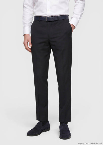 Dunkelblaues Woll-Hosen Regular Fit