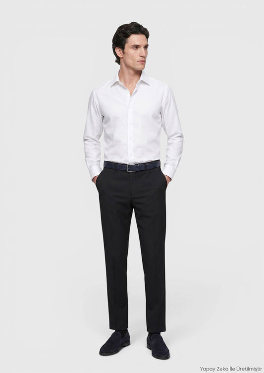 Dunkelblaues Woll-Hosen Regular Fit