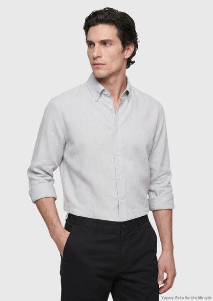 Stein Unifarben Regular Fit Casual Hemd