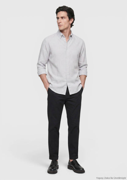 Stein Unifarben Regular Fit Casual Hemd
